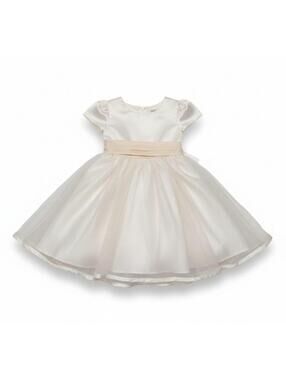 Blueberi Boulevard Champagne Girls Dress with Satin Bow and Tulle Skirt Size 4T